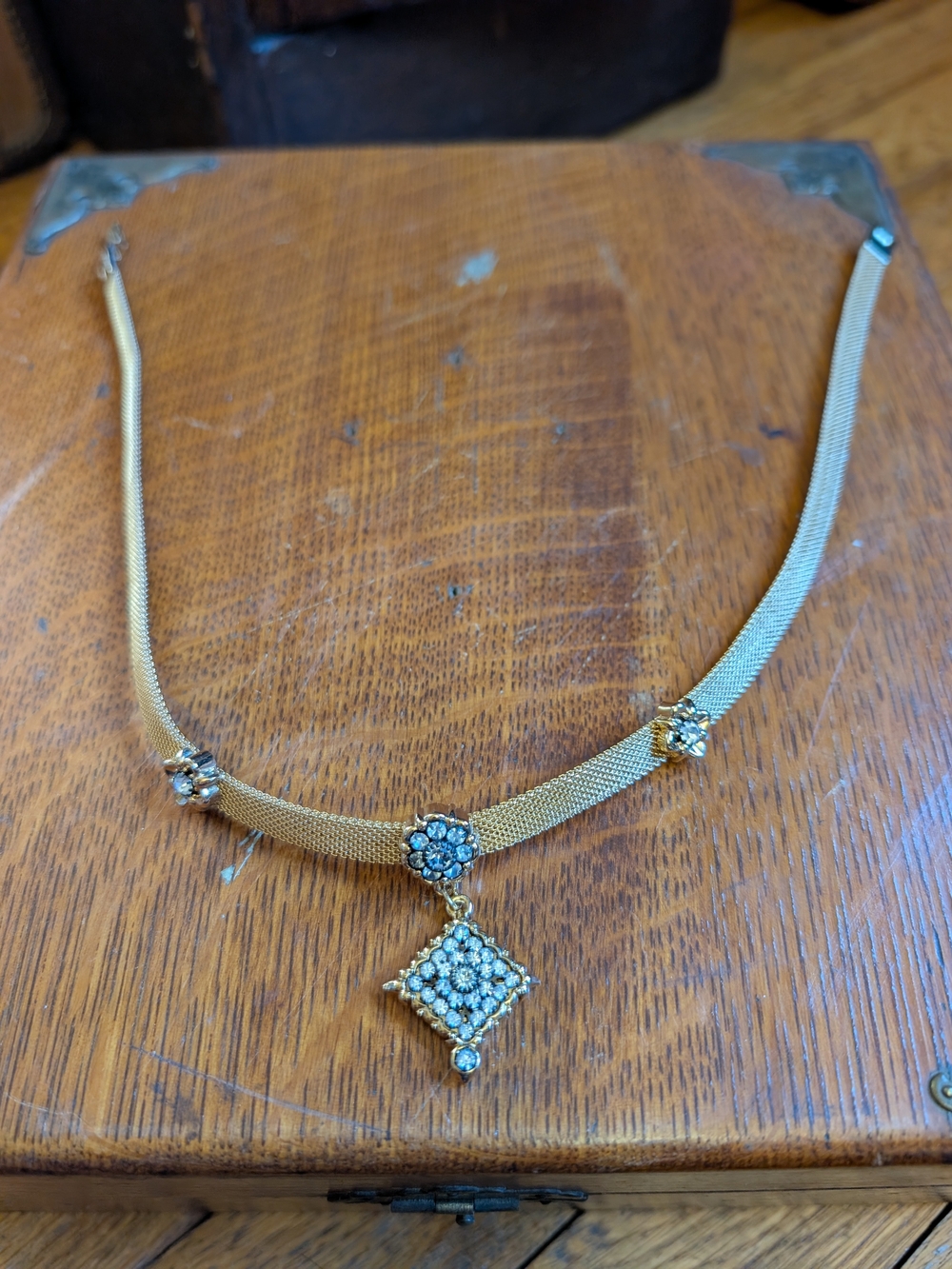 Gold-Tone Crystal Floral Pendant Necklace - Women Jewelry, Vintage Avon